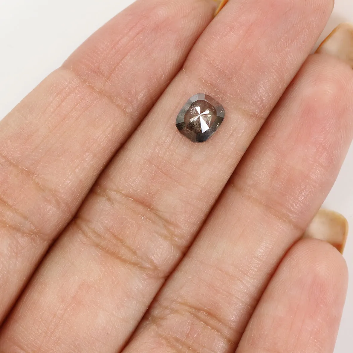 0.74 CT Natural Loose Cushion Shape Diamond Salt And Pepper Cushion Cut Diamond 6.40 MM Natural Black Grey Cushion Rose Cut Diam