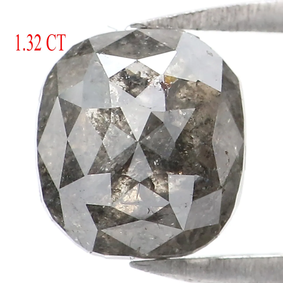 1.32 CT Natural Loose Cushion Shape Diamond Salt And Pepper Cushion Cut Diamond 6.40 MM Natural Black Grey Cushion Rose Cut Diam