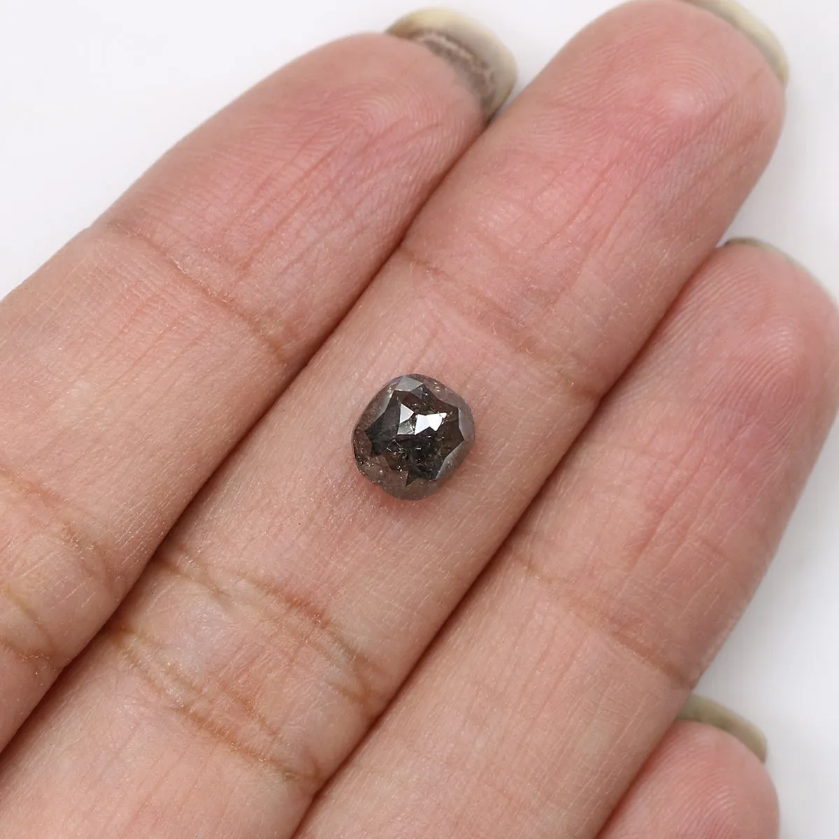 1.32 CT Natural Loose Cushion Shape Diamond Salt And Pepper Cushion Cut Diamond 6.40 MM Natural Black Grey Cushion Rose Cut Diam