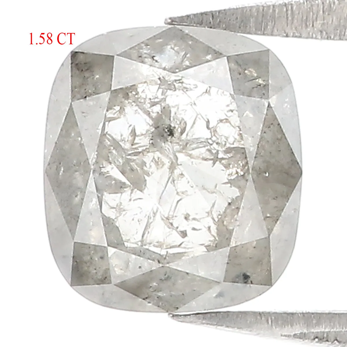 1.58 CT Natural Loose Cushion Shape Diamond Salt And Pepper Cushion Cut Diamond 7.45 MM Natural Grey Color Cushion Rose Cut Diam