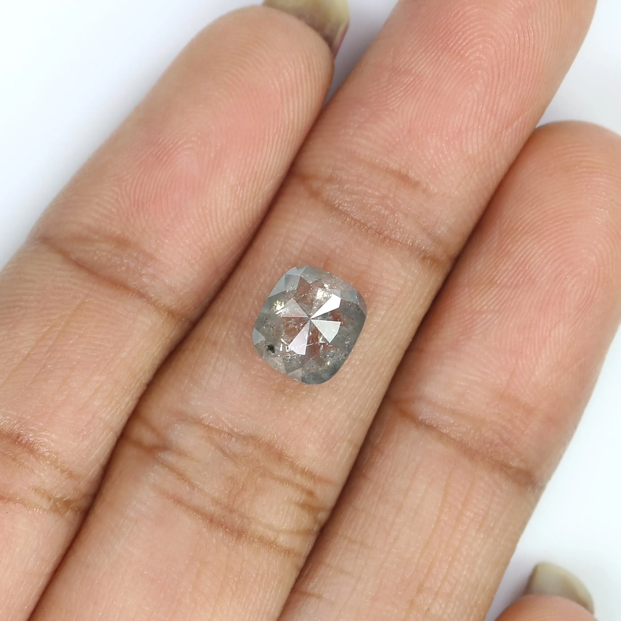 1.58 CT Natural Loose Cushion Shape Diamond Salt And Pepper Cushion Cut Diamond 7.45 MM Natural Grey Color Cushion Rose Cut Diam