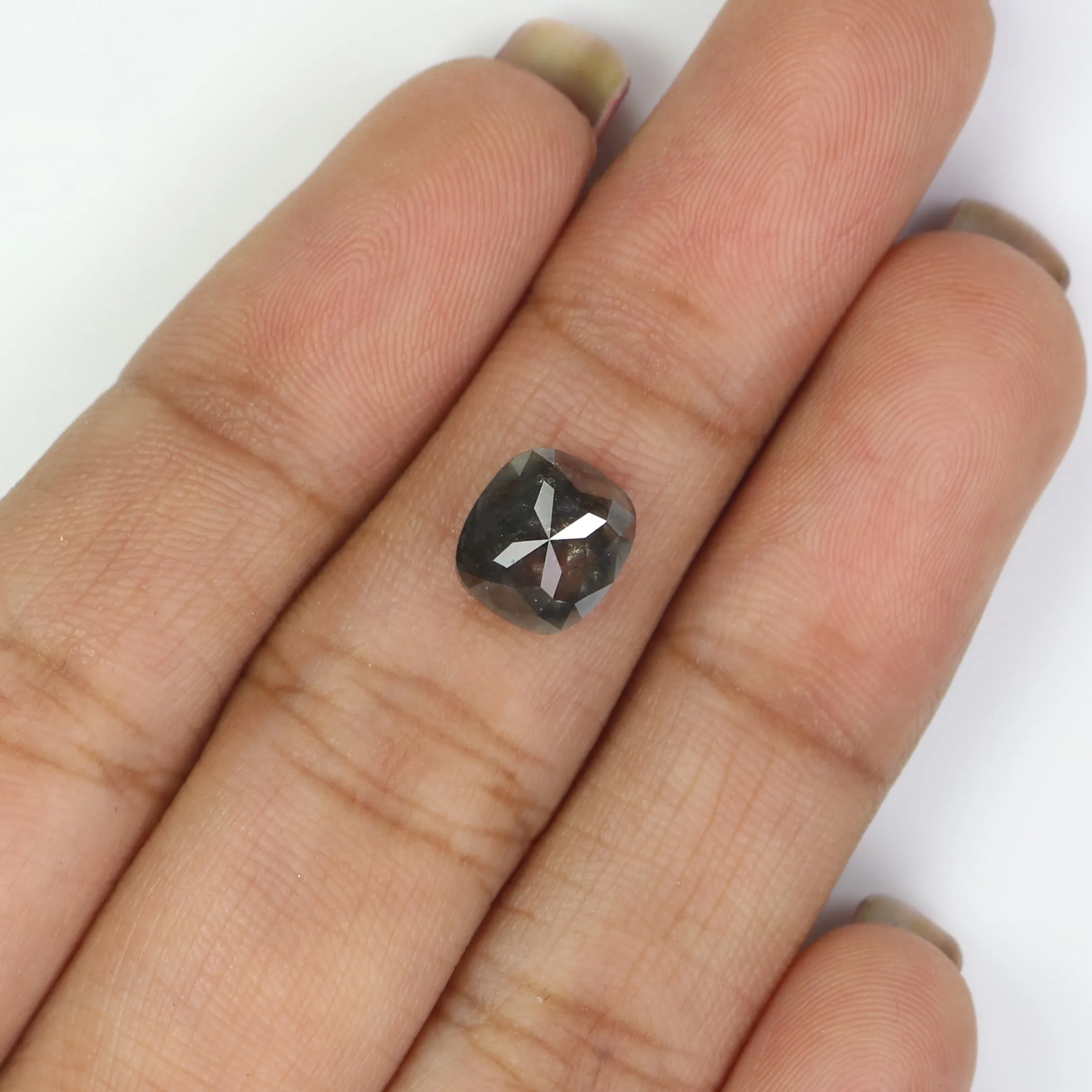 2.04 CT Natural Loose Cushion Shape Diamond Salt And Pepper Cushion Shape Diamond 7.85 MM Black Grey Color Cushion Rose Cut Diam