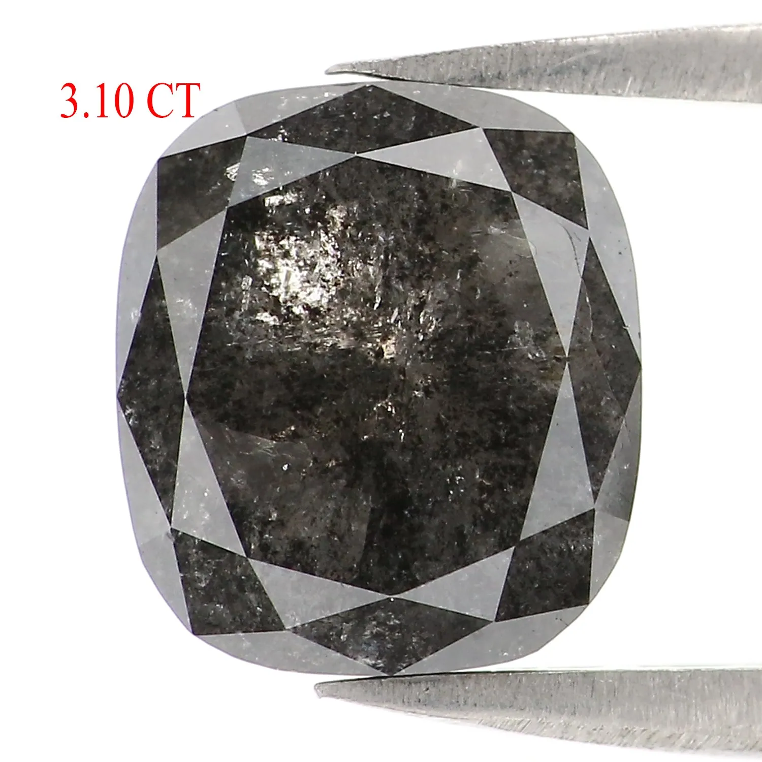 3.10 CT Natural Loose Cushion Shape Diamond Salt And Pepper Cushion Diamond 9.20 MM Natural Black Grey Color Cushion Rose Cut Di