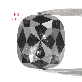 3.10 CT Natural Loose Cushion Shape Diamond Salt And Pepper Cushion Diamond 9.20 MM Natural Black Grey Color Cushion Rose Cut Di