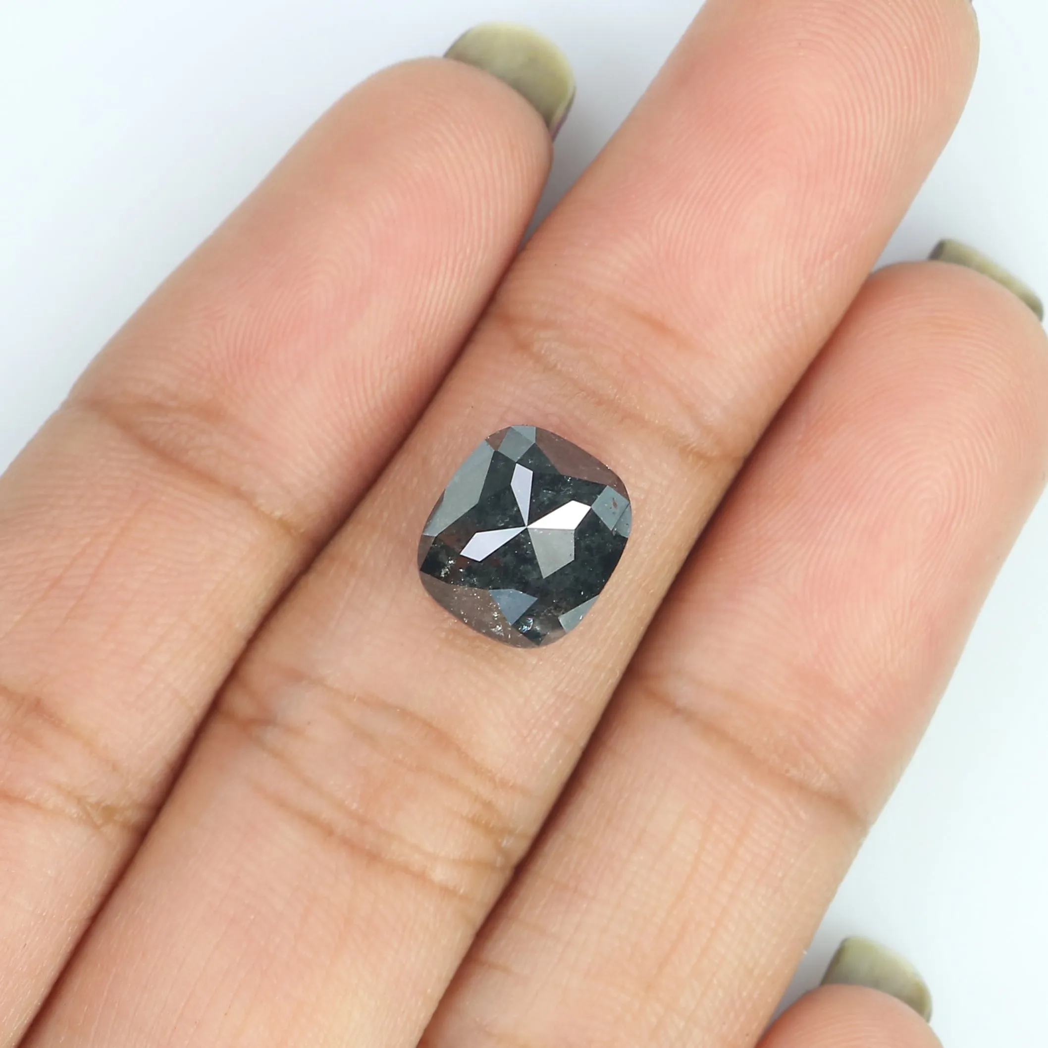 3.10 CT Natural Loose Cushion Shape Diamond Salt And Pepper Cushion Diamond 9.20 MM Natural Black Grey Color Cushion Rose Cut Di