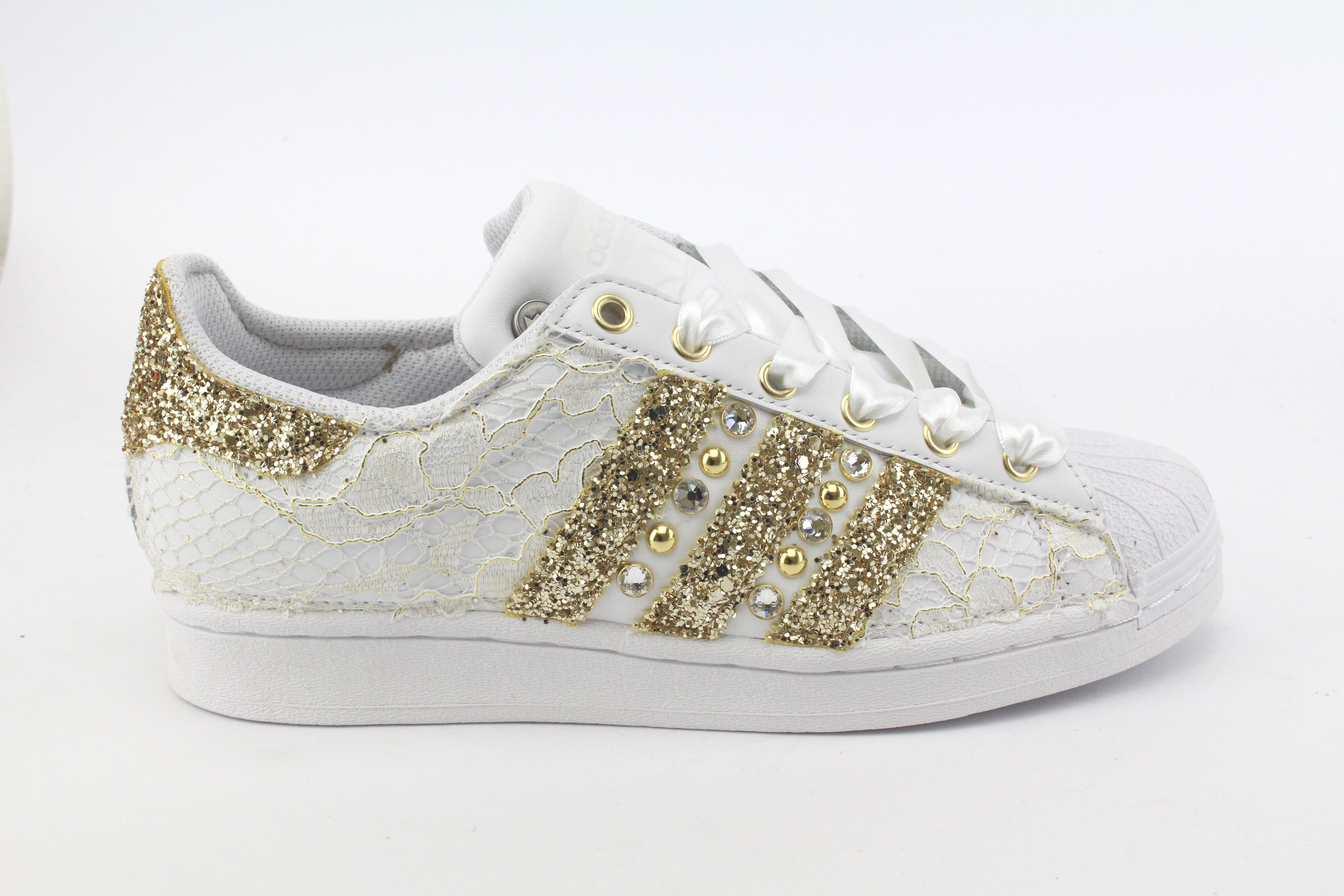 Adidas Superstar Pizzo White Glitter Oro Borchie & Strass