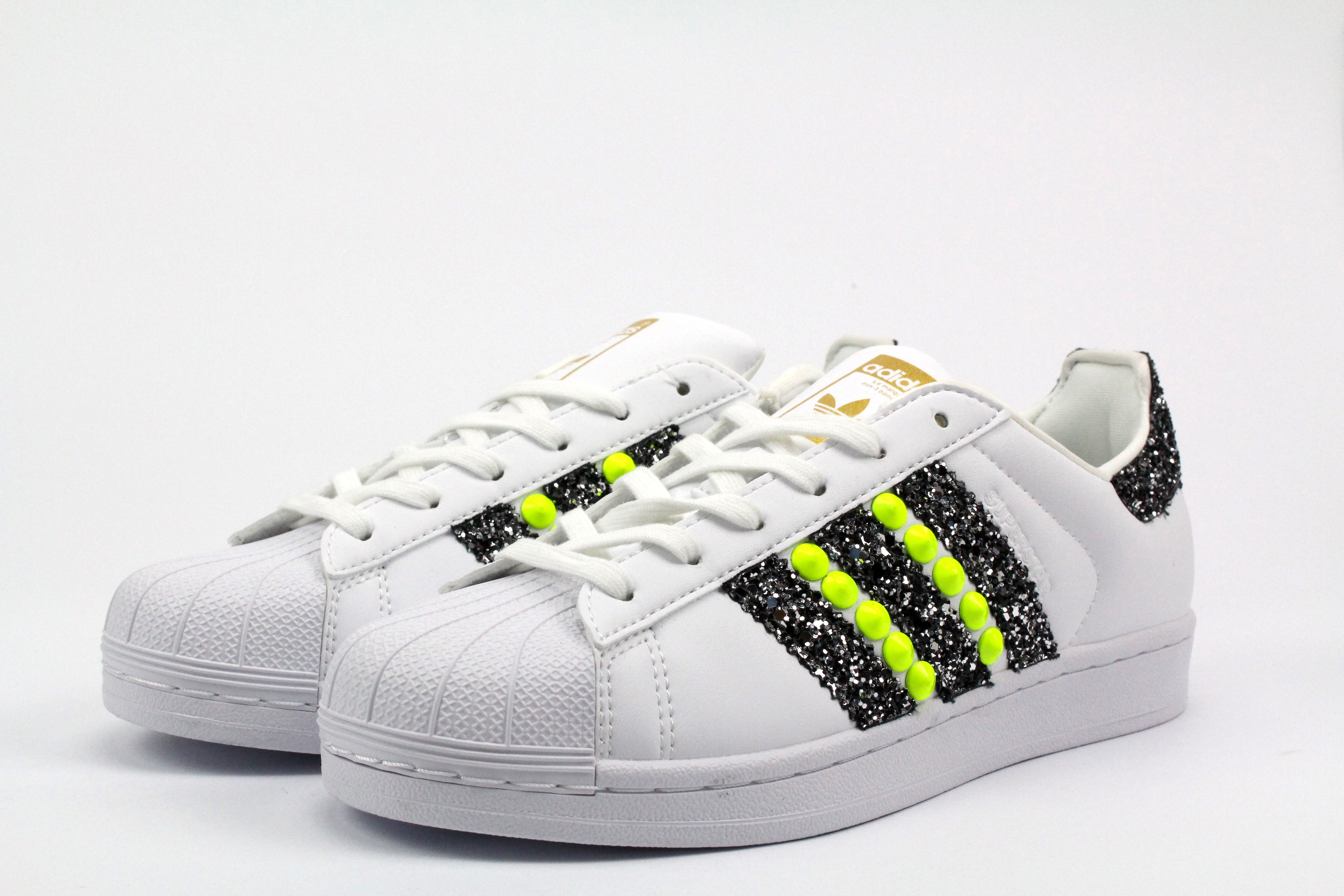 Adidas Superstar Yellow Fluo & Black Silver Glitter