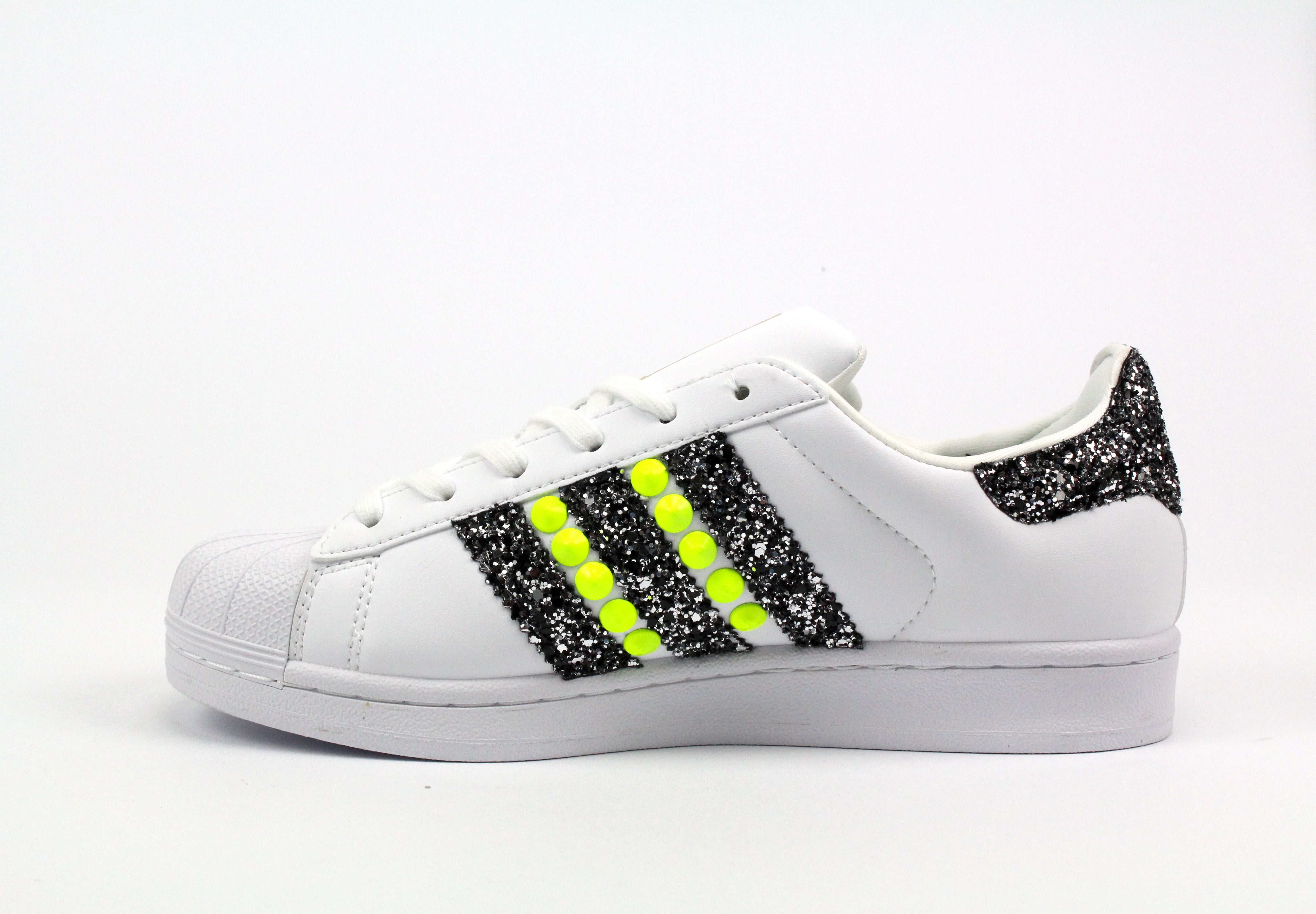 Adidas Superstar Yellow Fluo & Black Silver Glitter