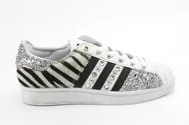 Adidas Superstar Zebrate Glitter Silver & Borchie Strass