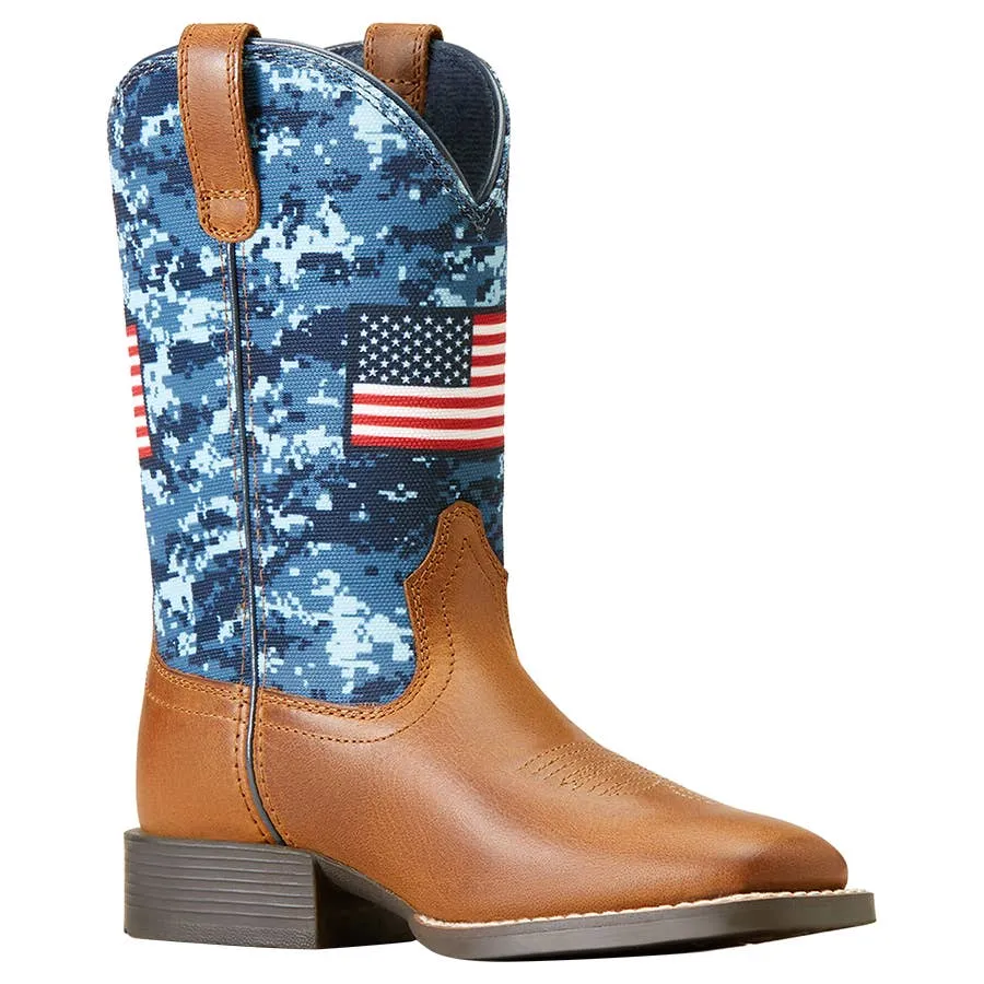 Ariat Boy's Patriot 8" Wide Square Toe Boots - Grand Canyon/Blue Camo