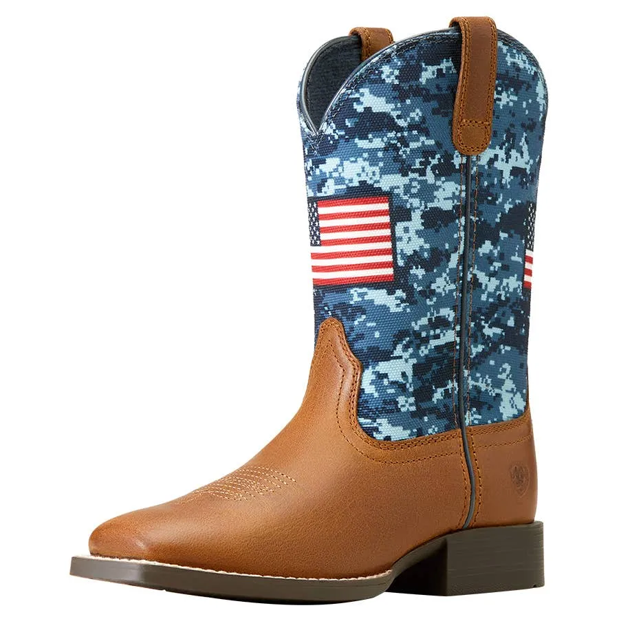 Ariat Boy's Patriot 8" Wide Square Toe Boots - Grand Canyon/Blue Camo