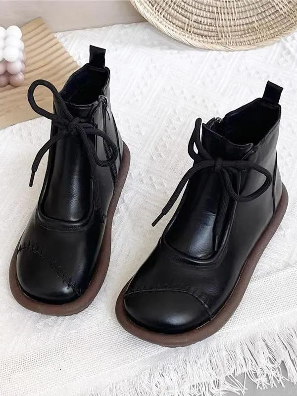 Black Girl Boots Round Toe Lace Up Booties