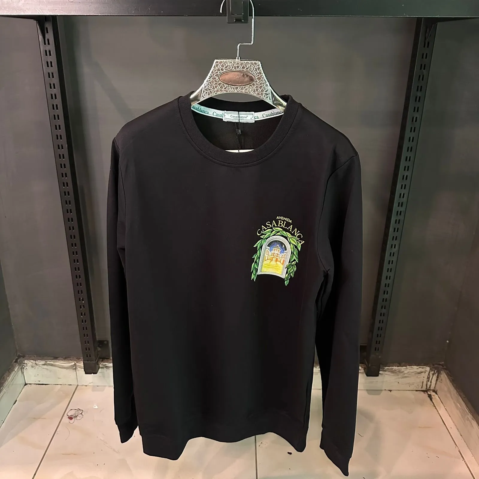 CASABALANCA BLACK SWEAT SHIRT GREEN FLOWER PRINT - The Nucleus Clothing