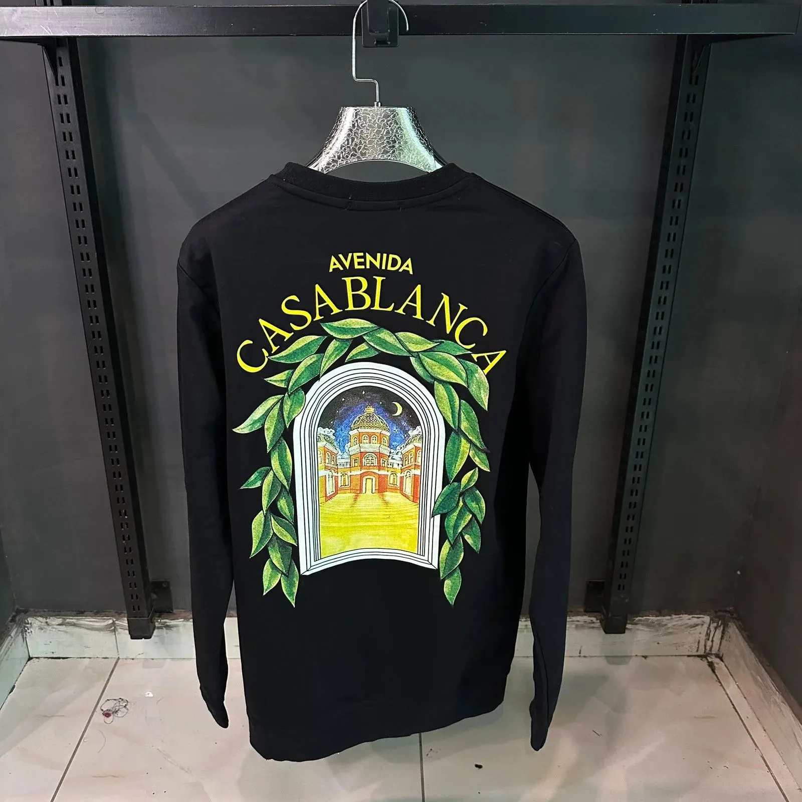 CASABALANCA BLACK SWEAT SHIRT GREEN FLOWER PRINT - The Nucleus Clothing