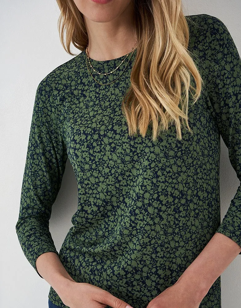 Crew Clothing 3/4 Sleeve Floral Print Viscose Top