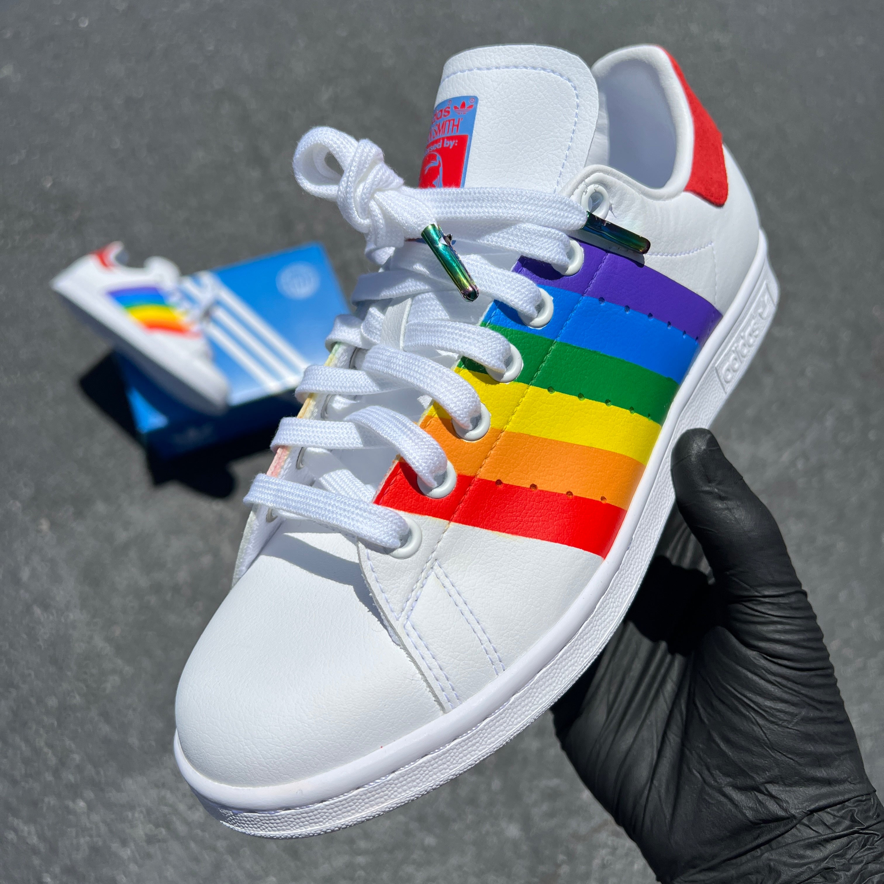 Custom Hand Painted Rainbow Pride Flag Adidas Stan Smiths