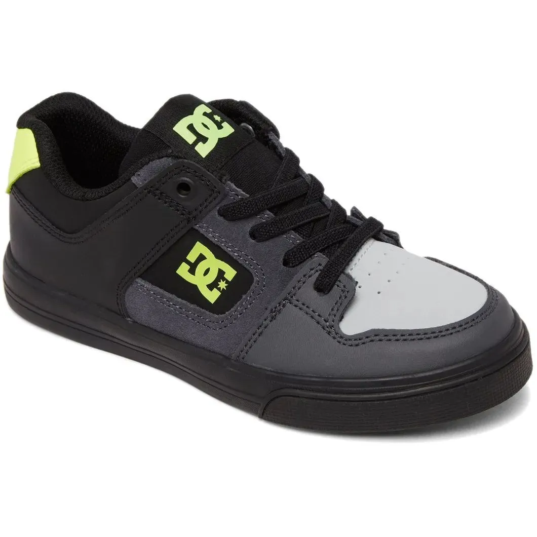 DC Pure Elastic Kids Skate Shoes - Black/Grey/Yellow