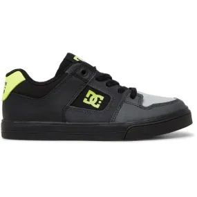 DC Pure Elastic Kids Skate Shoes - Black/Grey/Yellow