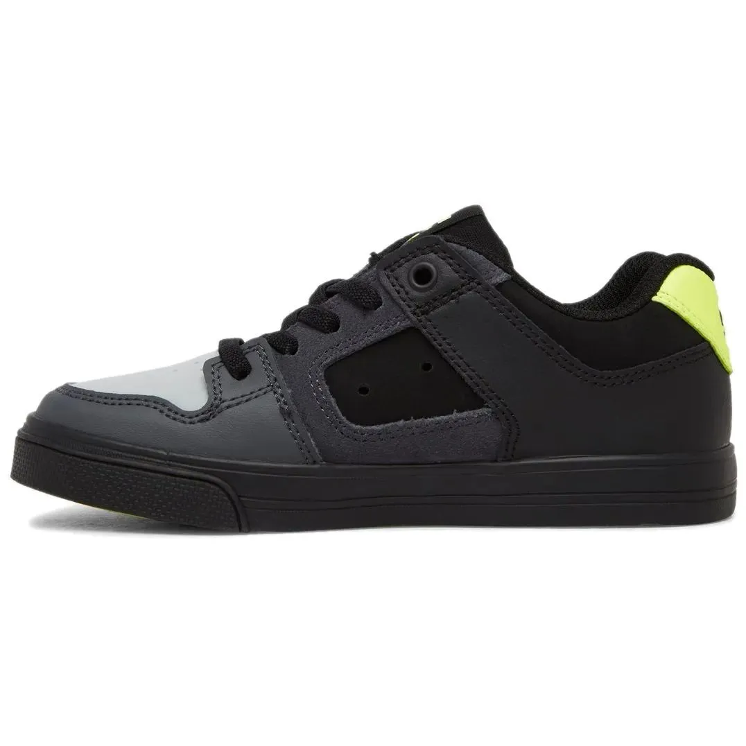 DC Pure Elastic Kids Skate Shoes - Black/Grey/Yellow