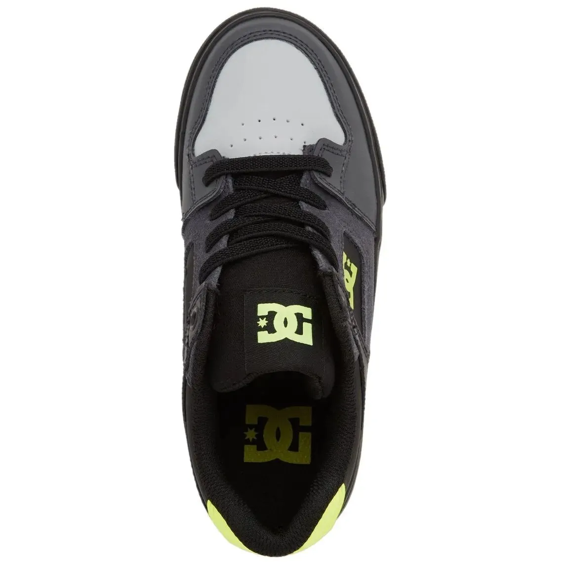 DC Pure Elastic Kids Skate Shoes - Black/Grey/Yellow