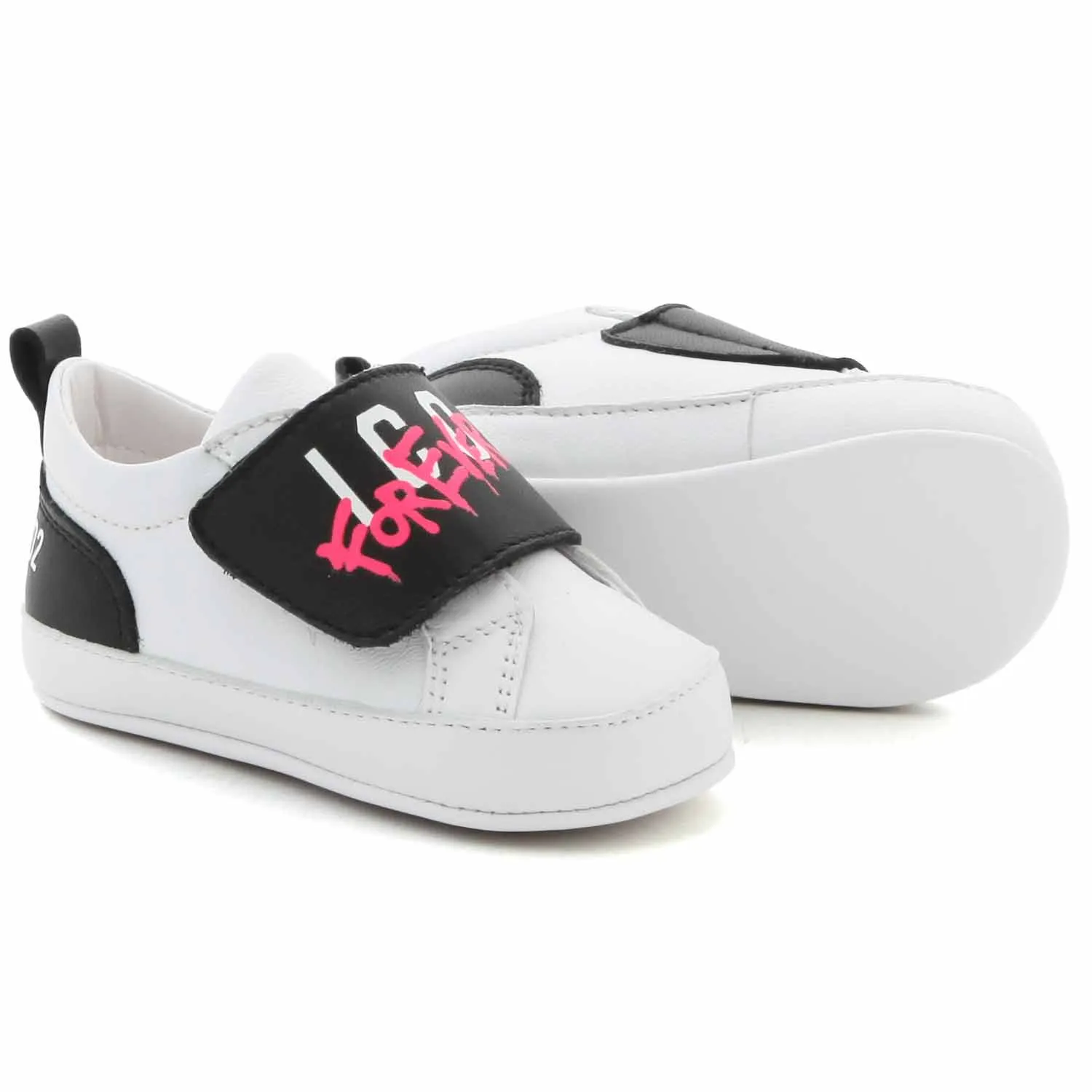 Dsquared2 White And Black D2 Sneaker With Strap For Baby Girl