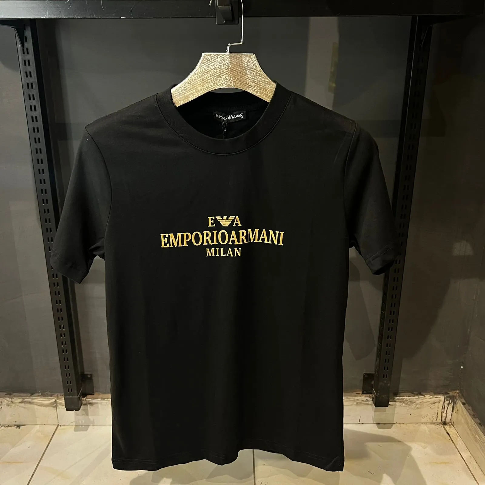 Emporio Armani Mens Gold Chest Logo T-Shirt - Black - The Nucleus Clothing