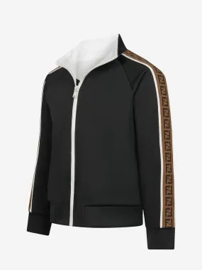 Fendi Kids - Boys FF Logo Tape Zip Up Sweat Top in Black | Childsplay Clothing