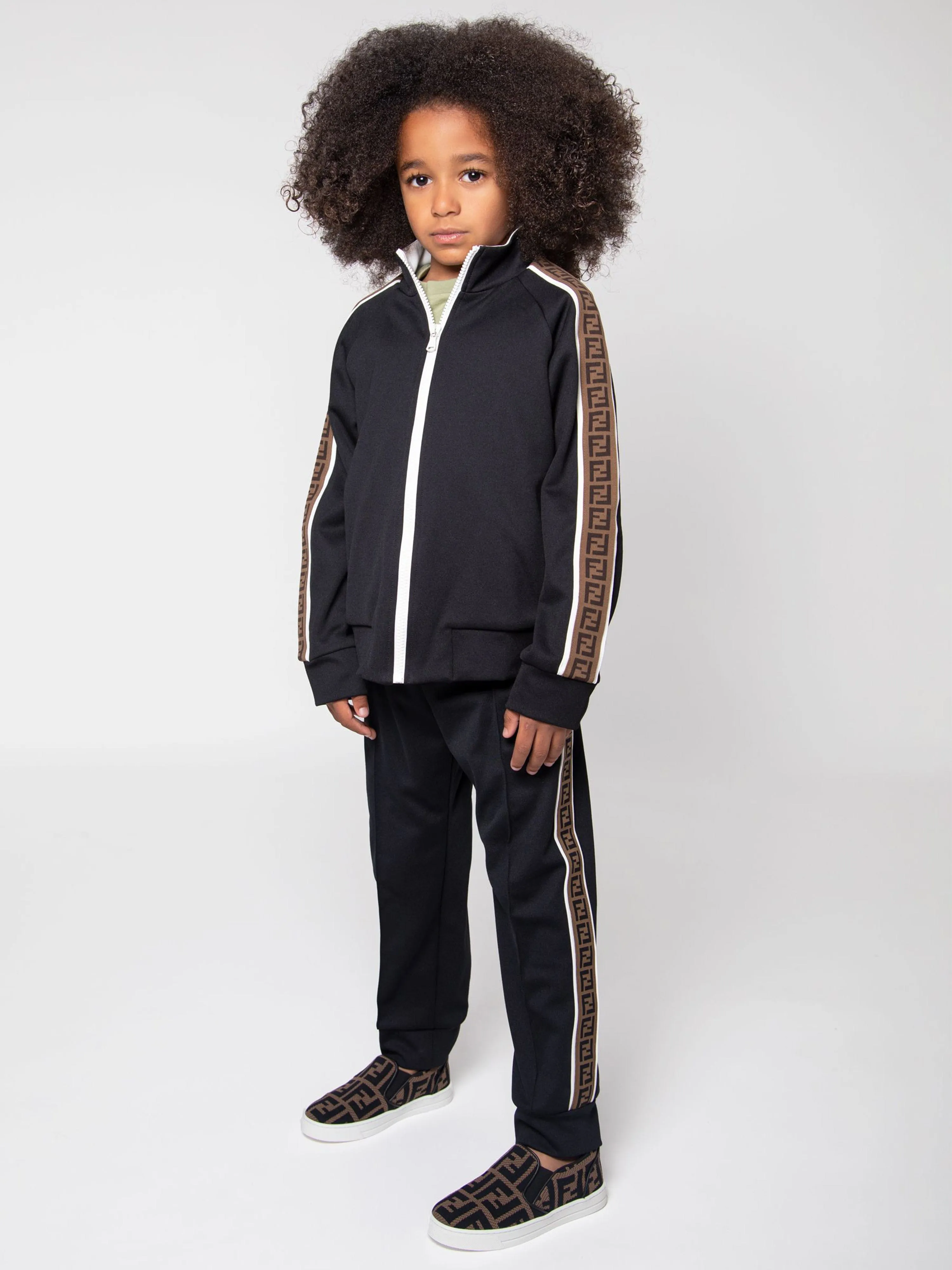 Fendi Kids - Boys FF Logo Tape Zip Up Sweat Top in Black | Childsplay Clothing