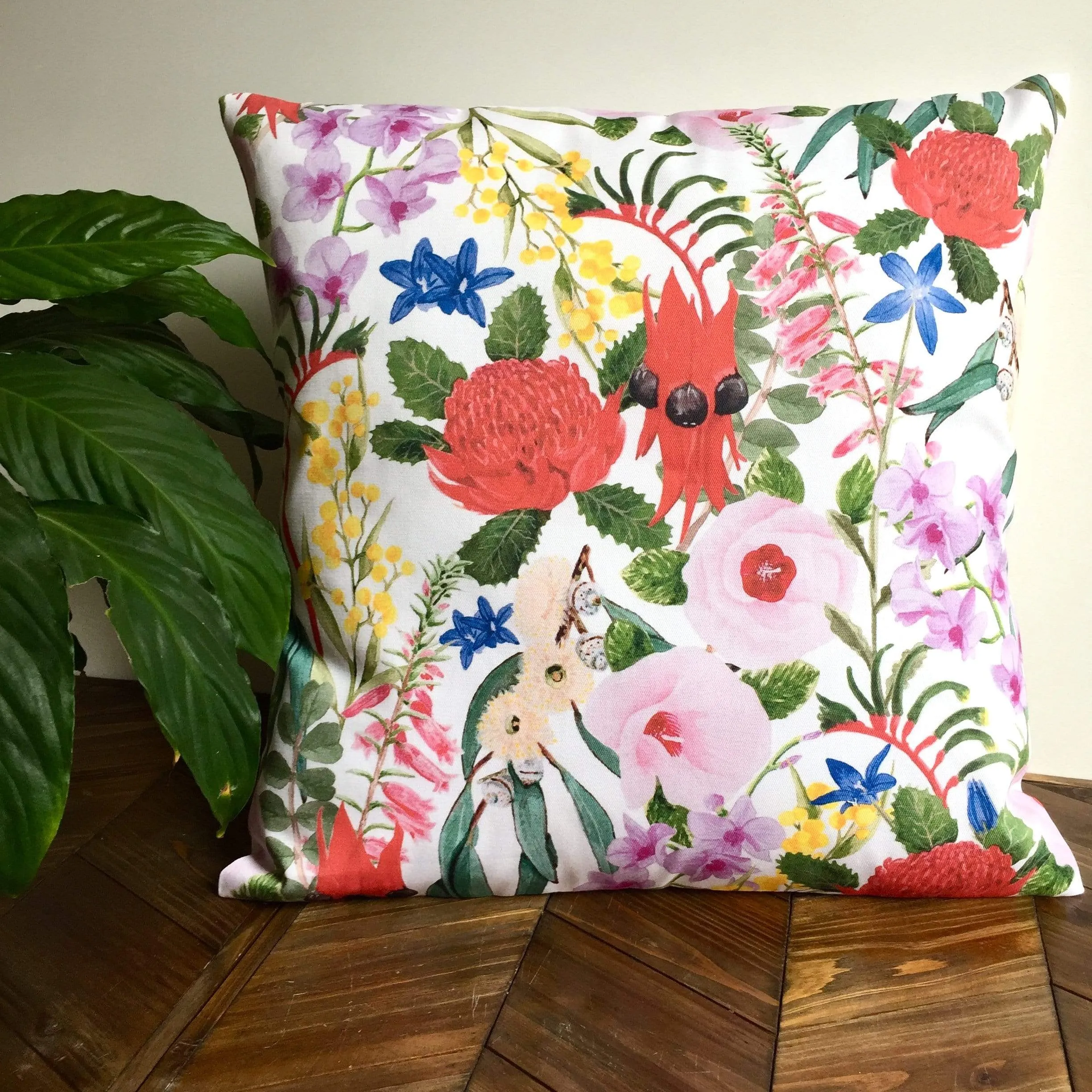 Floral Emblems Cushion Cover Cotton Drill