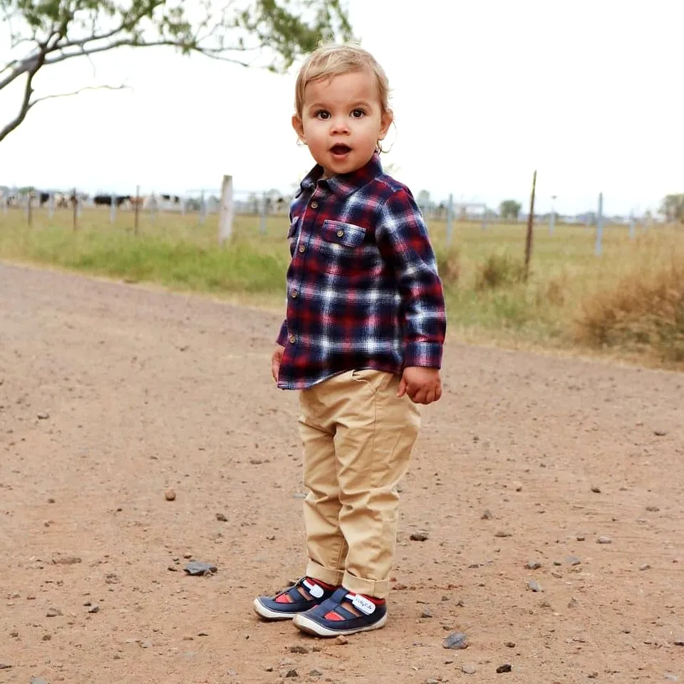 FLYNN navy and red baby and toddler boys sandals