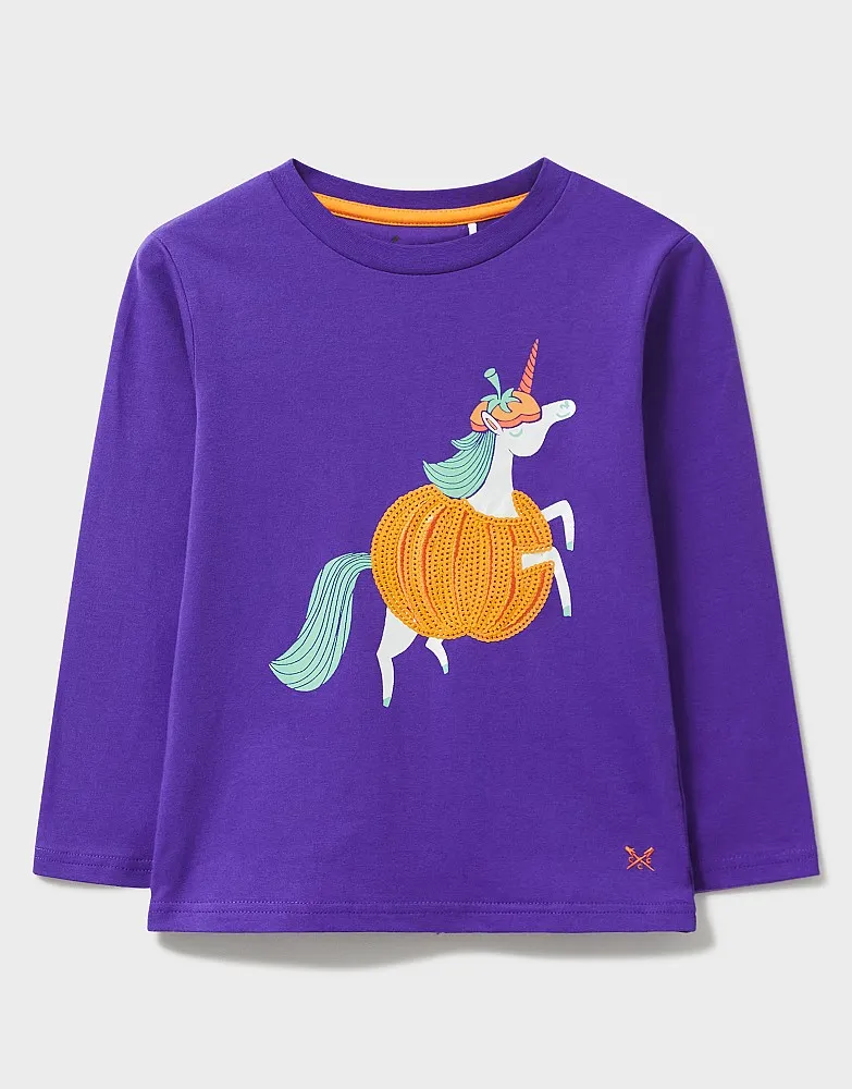 Girls' Long Sleeve Unicorn Pumpkin Halloween T-Shirt from Crew Clothing Company