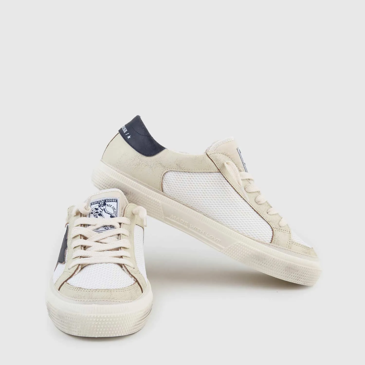 Golden Goose May Beige, White And Midnight Blue Sneaker For Boy