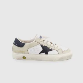 Golden Goose May Beige, White And Midnight Blue Sneaker For Boy