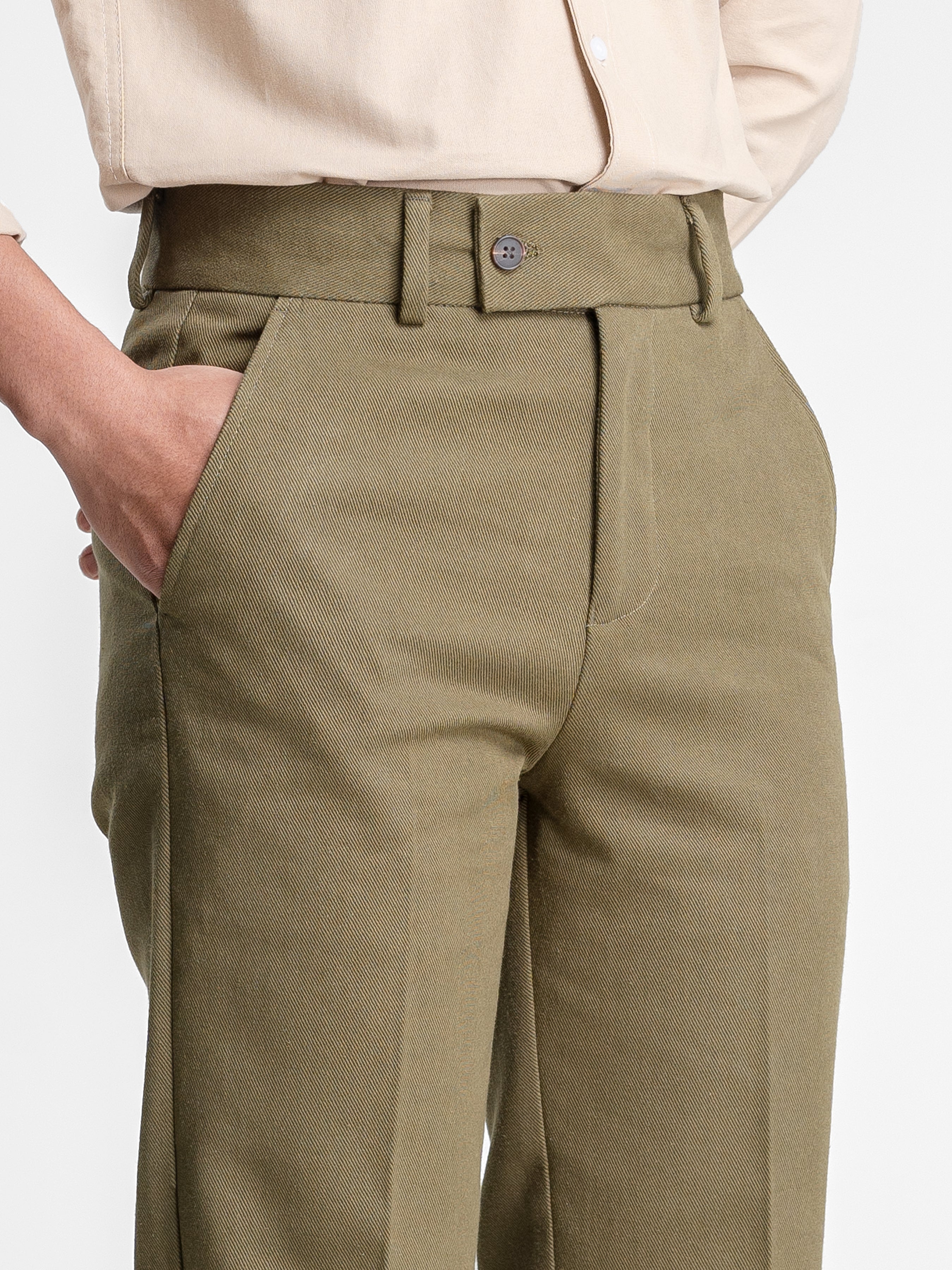 Jose Straight Cut Trousers - Olive Green