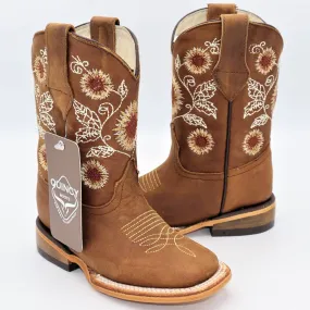 Kids Sunflower Square Toe Cowgirl Boots