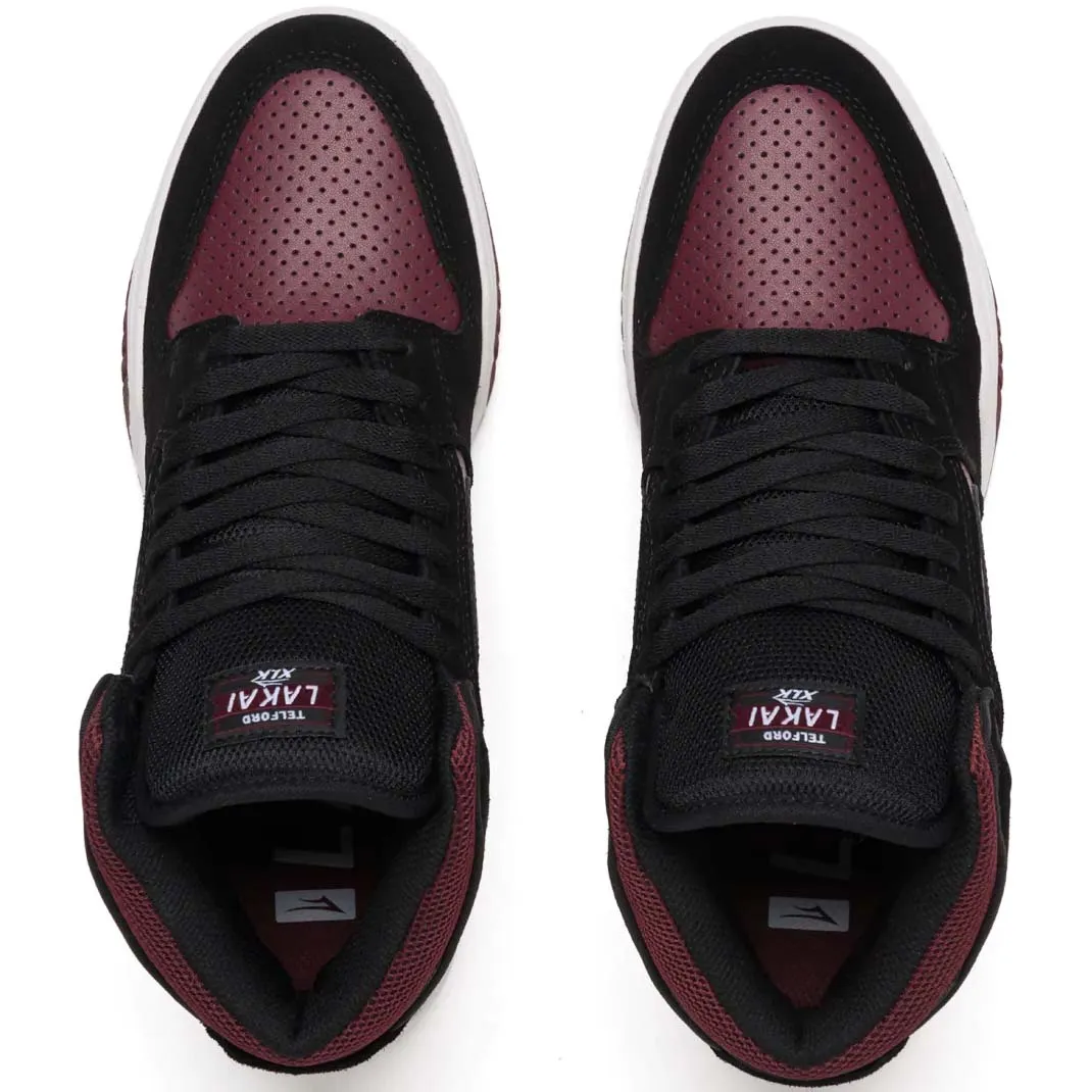 Lakai Telford Kids Skate Shoes - Black/Burgundy Suede