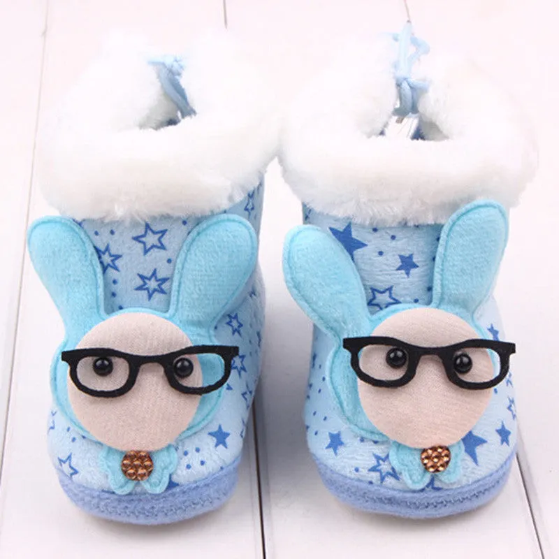 Lovely Newborn Baby Kid Soft Crib Shoes Cartoon Pattern Warm Coral Fleece Boots SM6