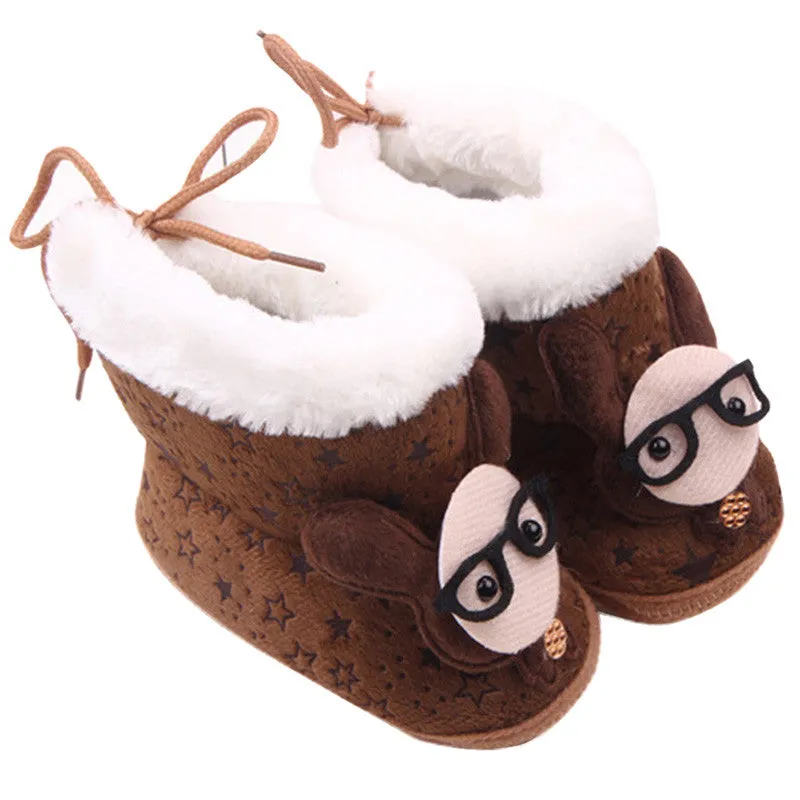 Lovely Newborn Baby Kid Soft Crib Shoes Cartoon Pattern Warm Coral Fleece Boots SM6