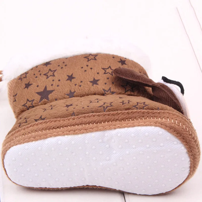 Lovely Newborn Baby Kid Soft Crib Shoes Cartoon Pattern Warm Coral Fleece Boots SM6