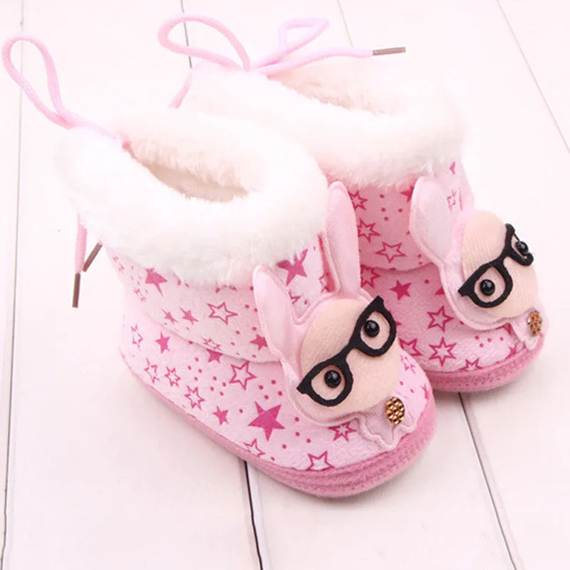 Lovely Newborn Baby Kid Soft Crib Shoes Cartoon Pattern Warm Coral Fleece Boots SM6