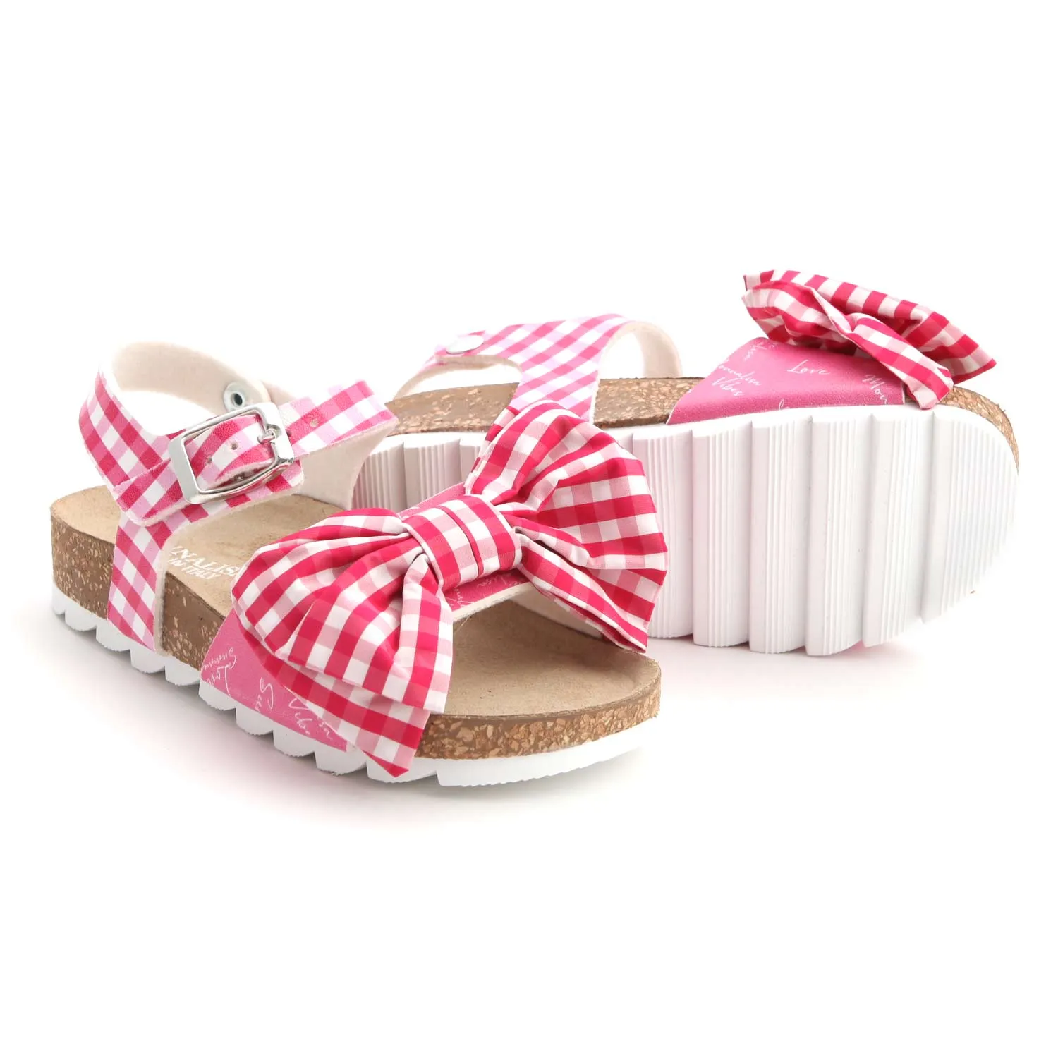 Monnalisa Little Girl Red Checked Sandals