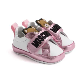 Moschino White And Pink Teddy Bear Sneaker For Baby Girl