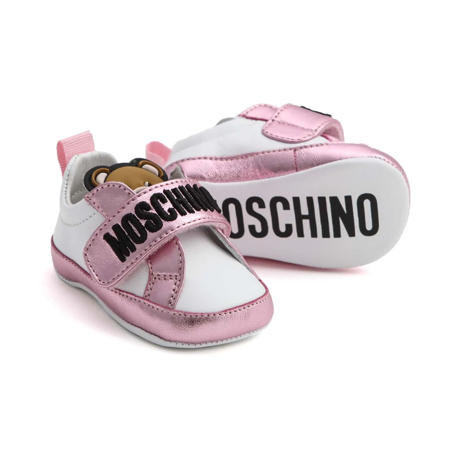 Moschino White And Pink Teddy Bear Sneaker For Baby Girl