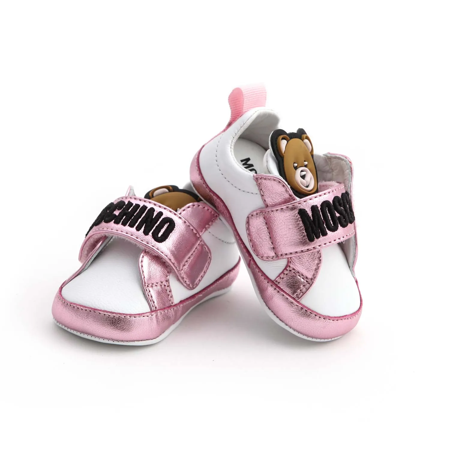 Moschino White And Pink Teddy Bear Sneaker For Baby Girl