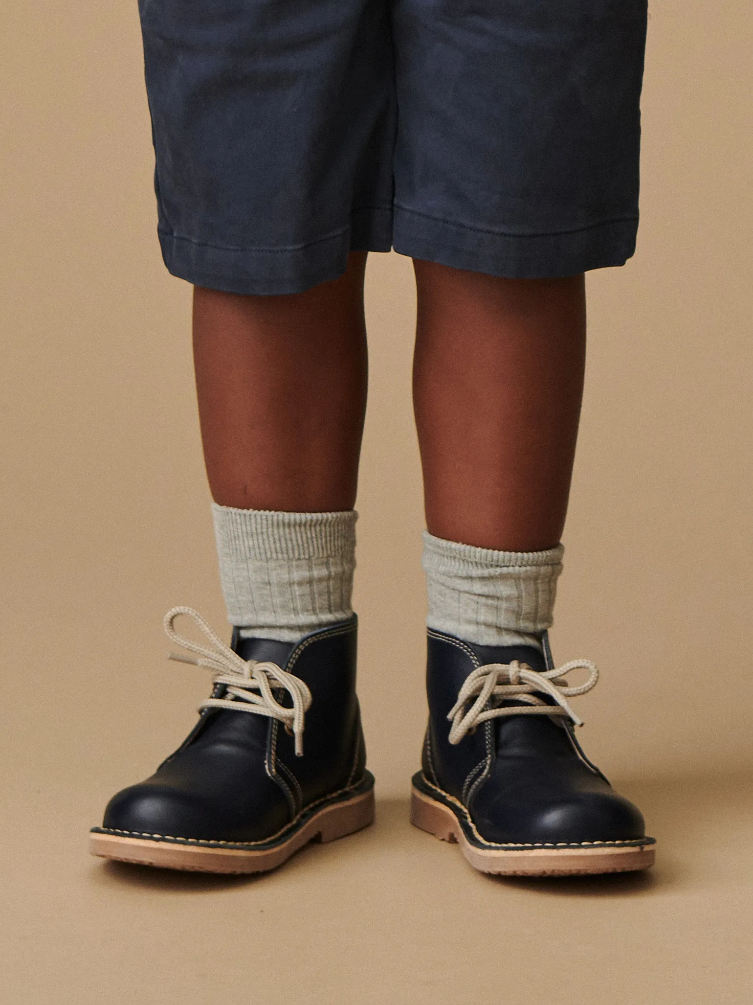 Navy Leather Kids Desert Boots