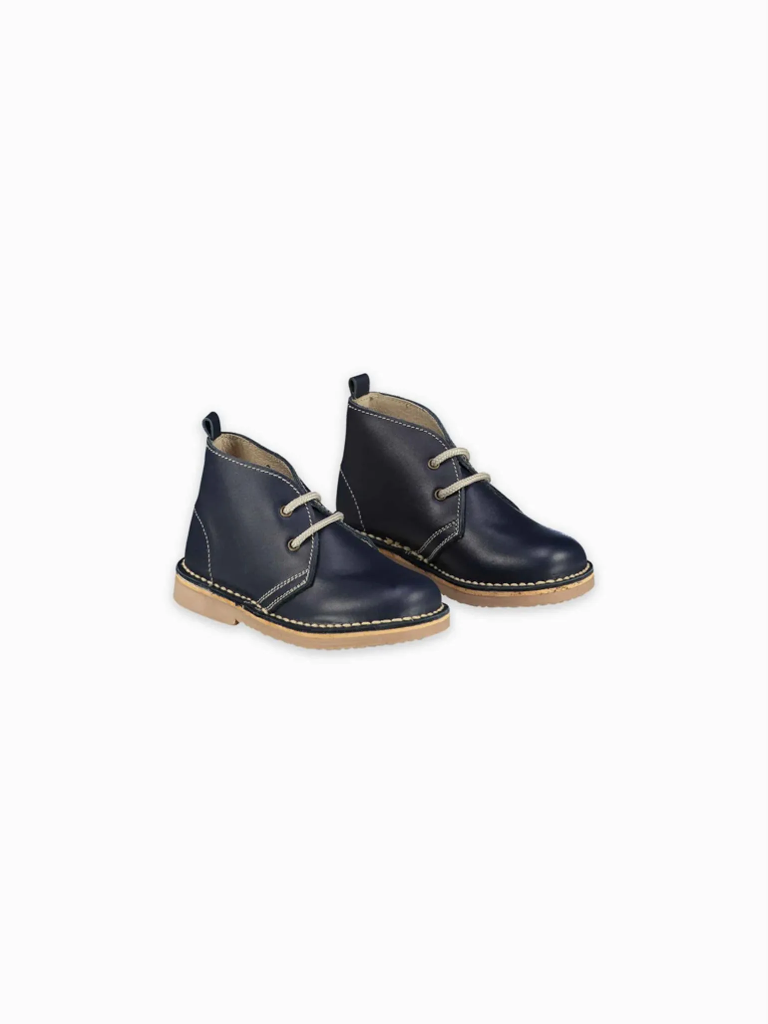 Navy Leather Kids Desert Boots