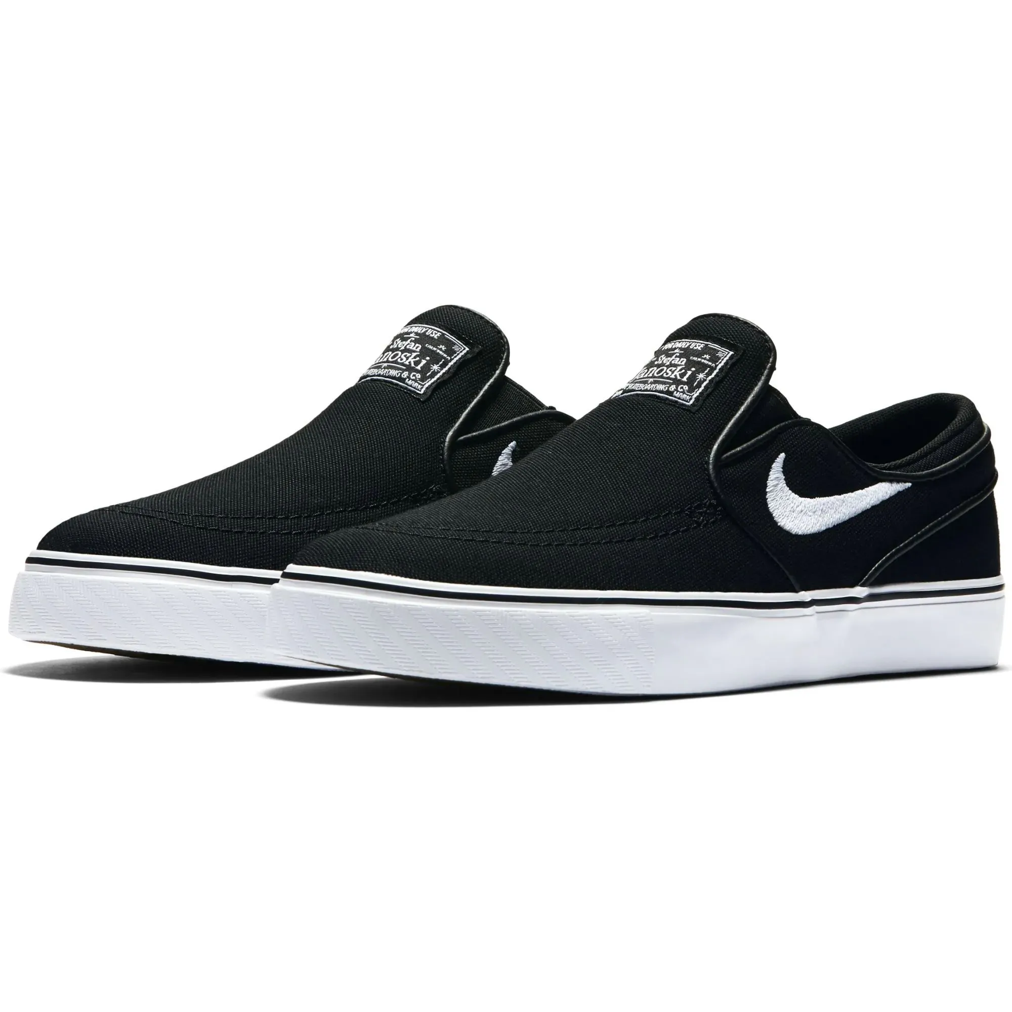 Nike SB Stefan Janoski Canvas Slip-On (GS) Kids Skate Shoes - Black/White