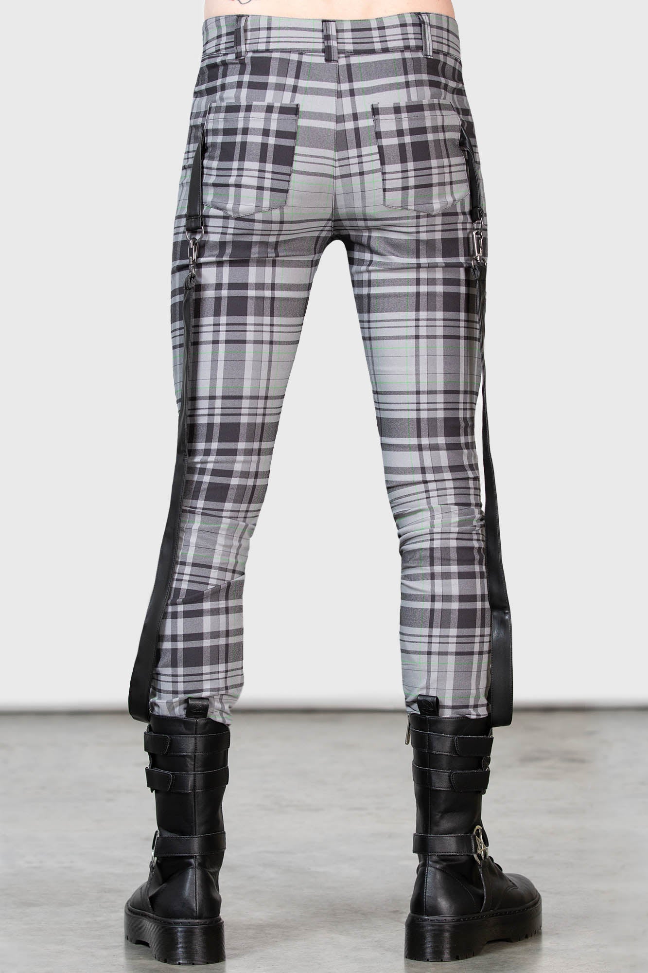 Office Riot Strappy Trousers [GREY TARTAN]