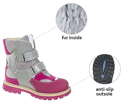 Orthopedic Boots Autumn Winter Outdoor Shoes High Top Two Fasteners Baby Toddler Kids Boys Girls Gray/Pink