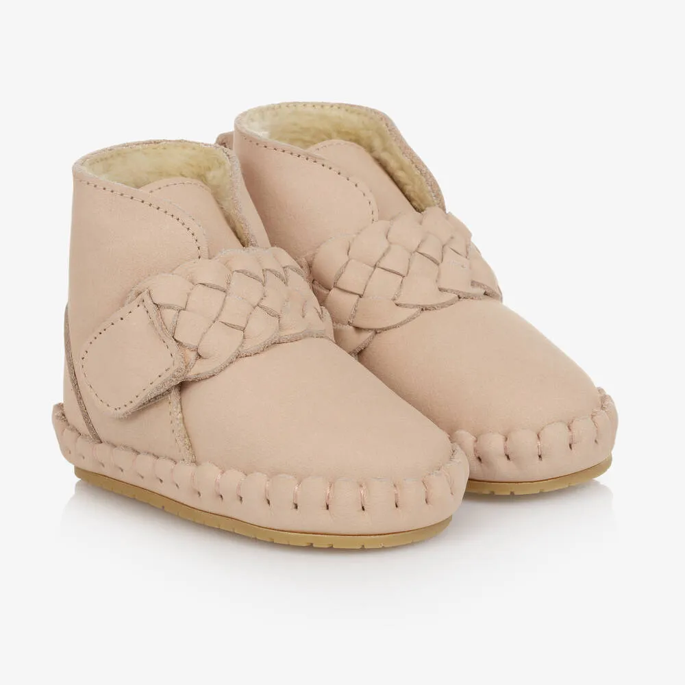 Pink Plaited Leather Baby Boots